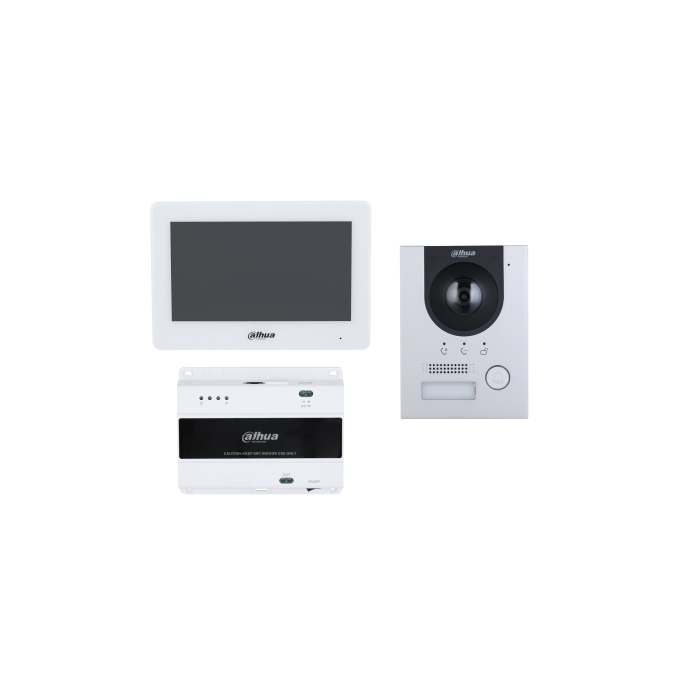 Dahua IP Villa 2-wire Door Station with 2MP HD camera and 7-inch indoor monitor., DHI-KTD01L(S)/DHI-VTO2202F-P-S3/DHI-VTH5422HW
