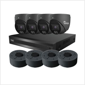 4K 8CH Kit with 4 TURVIPS4-6IL-FG and 4 VIP-RING-03-FG, VIPKITIP-8CH-4TUR6MPIL-BBG