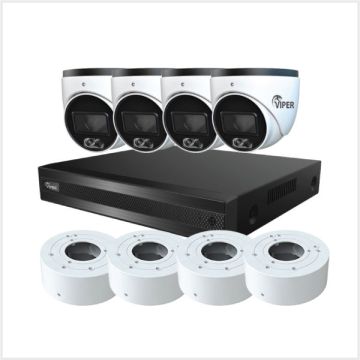 4K 8CH Kit with 4 TURVIPS4-6IL-FW and 4 VIP-RING-03-WH, VIPKITIP-8CH-4TUR6MPIL-BBW