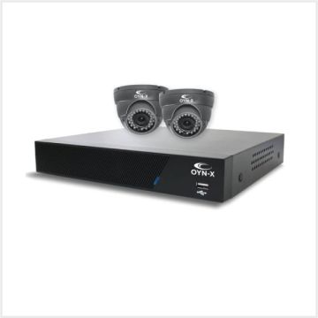 AHD CCTV Security Hard Wired Kit - 4 Channel 1TB Recorder with 2 x 2MP Fixed Turret Cameras (Grey), KIT3X-4-2-36F